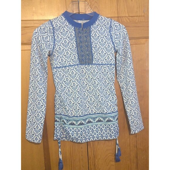 Cabana Life Girls Rash Guard Size 10 Swim Shirt Blue Embroidered Long Sleeve - Picture 2 of 15